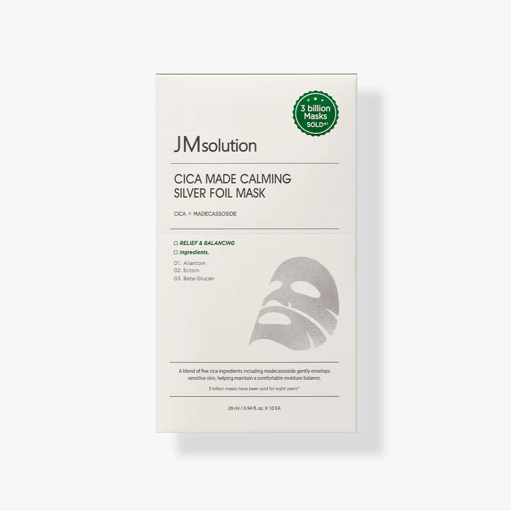 JM SOLUTION CICA MADE CALMING SILVER FOIL MASK Успокаивающая тканевая маска для лица с центеллой.