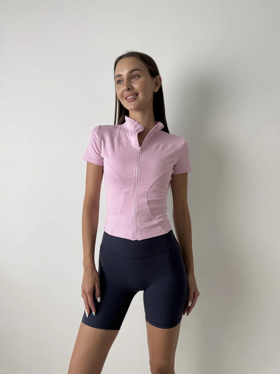 Футболка укороченная с молнией на груди и воротником стойкой Contour Zip Top