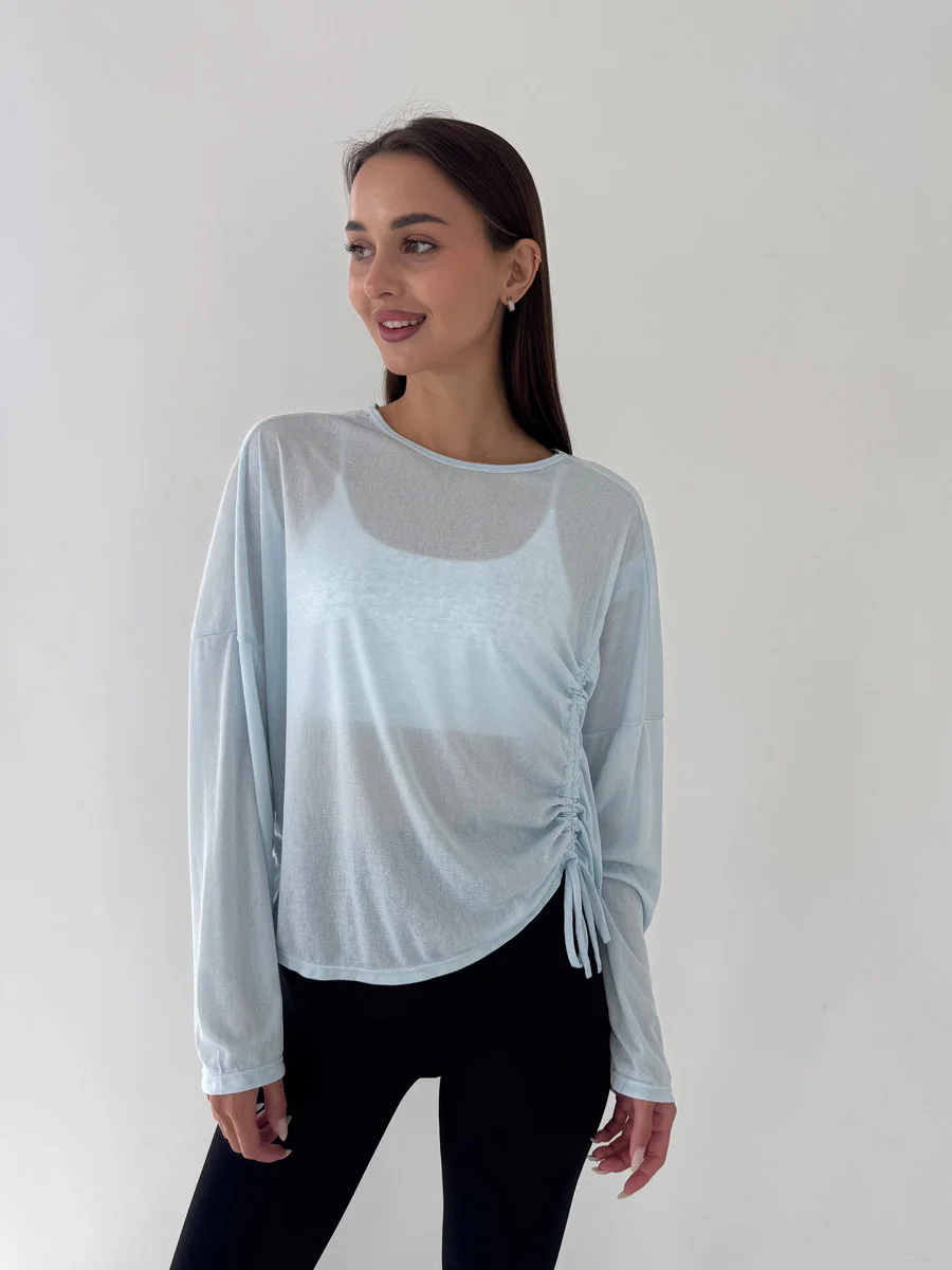 Лонгслив полупрозрачный со сборкой спереди Sheer Gather