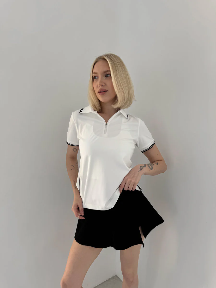 Футболка-поло прямого кроя с небольшой молнией спереди Zip Accent